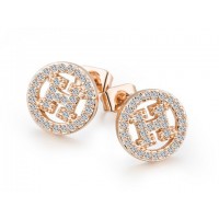 Hermes H Hollow With Diamond Earrings in Pink Gold